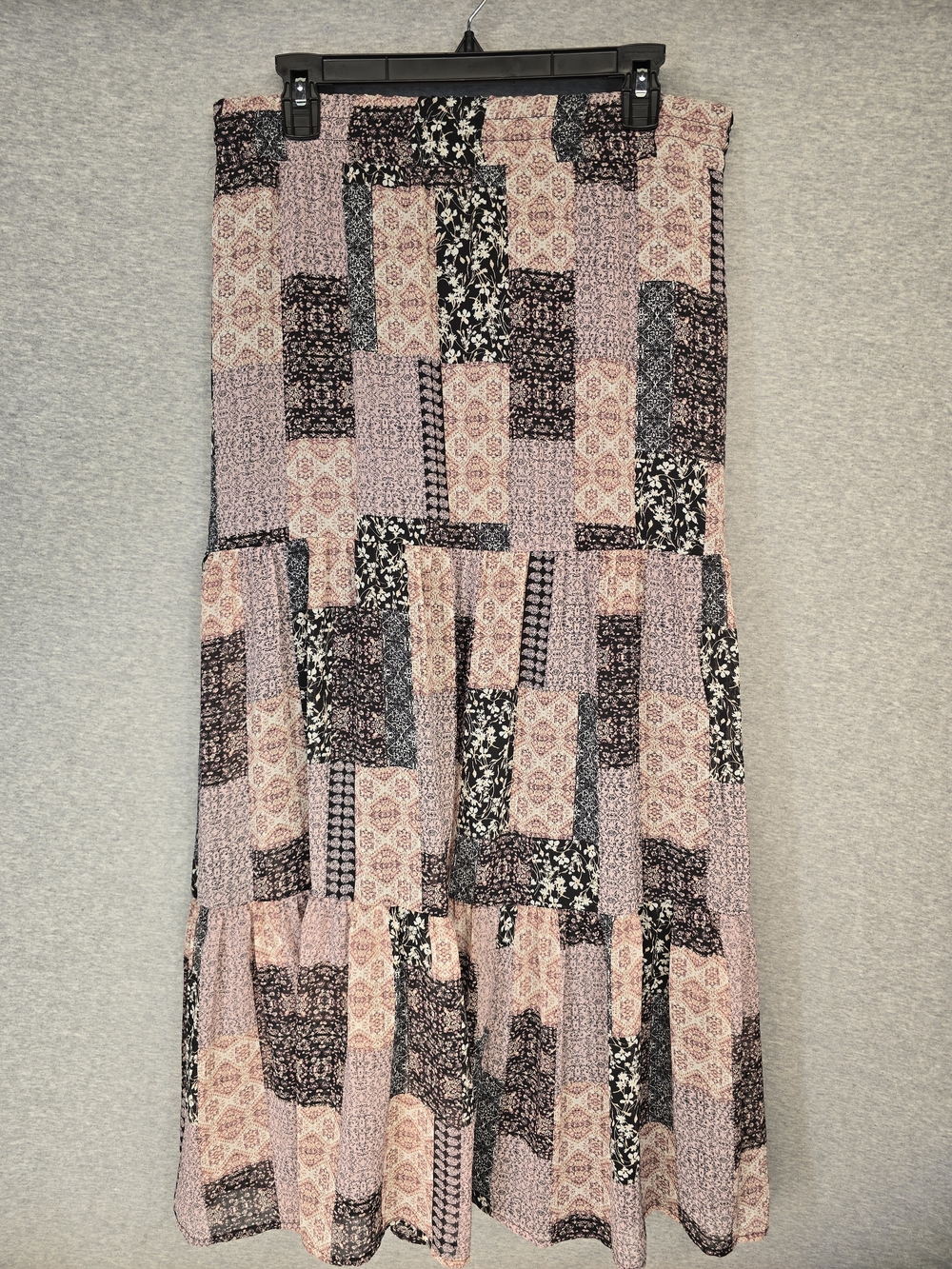 HAVER London Bohemian Patchwork Tiered Maxi Skirt Lined Size Large Whimsigoth.
